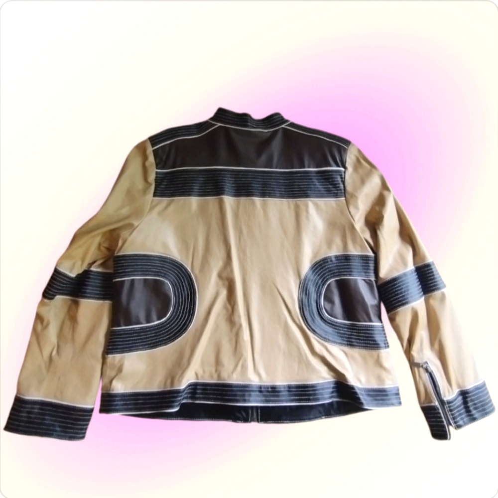 Pamela McCoy color block leather moto jacket - Picture 3 of 11